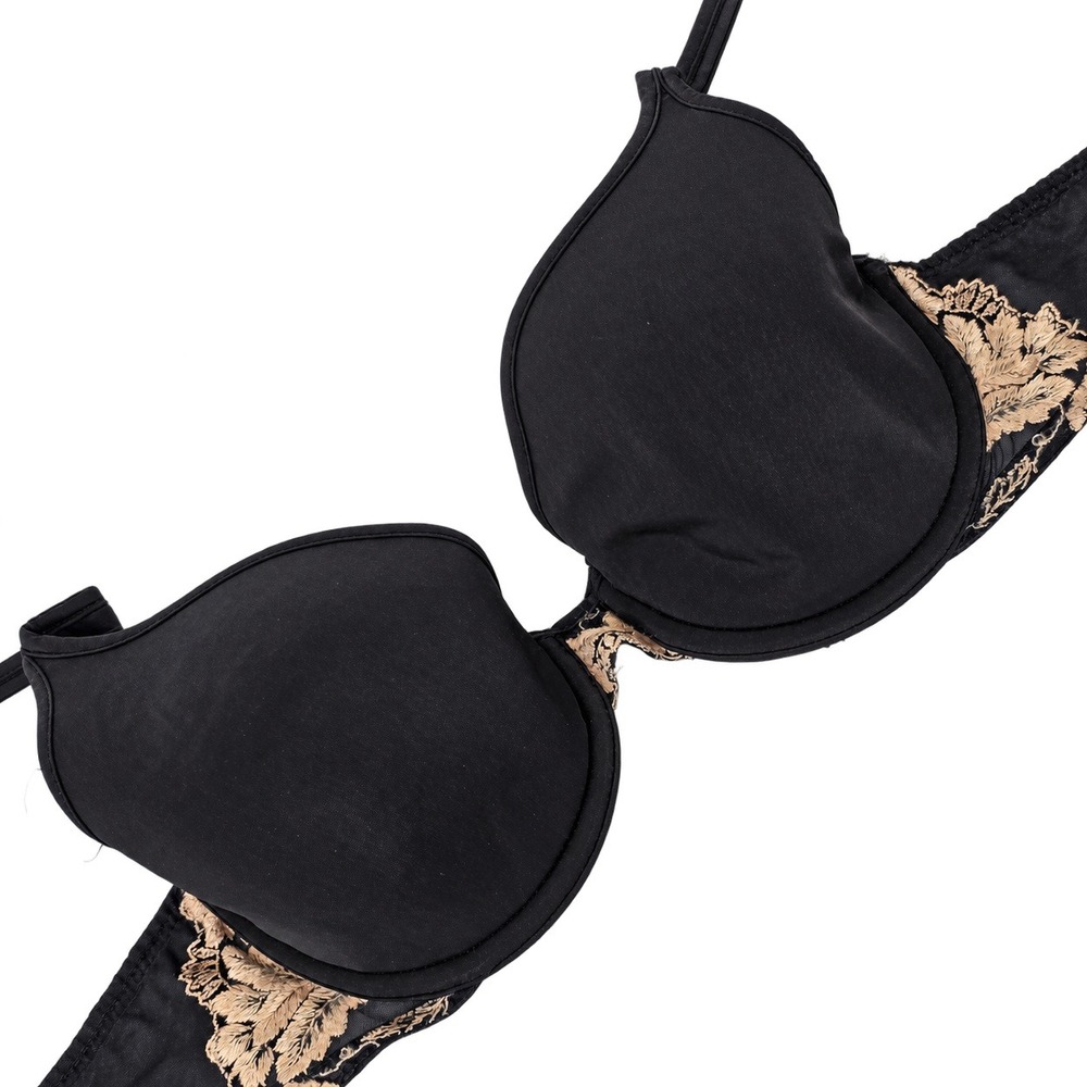 Women Size 36C Black Underwire Molded Cup Bra Floral Lace Mesh